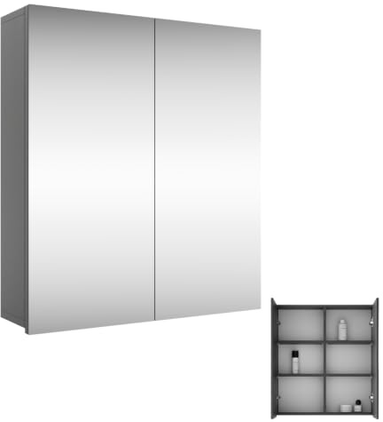 Planetmöbel Merkur Spiegelschrank Bad 60 cm breit | Badschrank hängend, Badspiegel, Anthrazit, ohne Leuchte, Spiegelschrank Gäste WC 60x67 x 16 cm