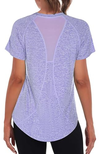 Wayleb Maglietta Sportiva T-Shirt Donna Maniche Corte per Allenamento Estive Asciugatura Rapida T Shirt Palestra Fitness Yoga Running Tee Top Viola,M