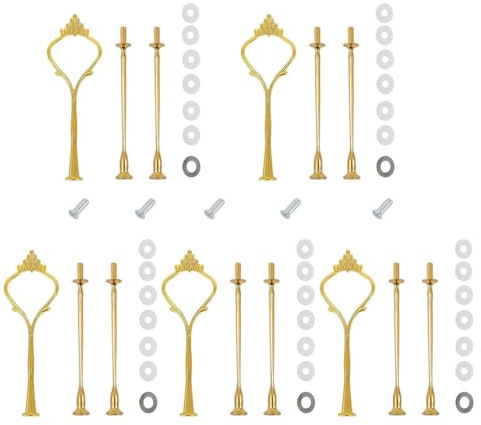 LATRAT 5 Stück Etageren Stangen Set, Bausatz Metallstangen, Für 3 Etage Etageren Etagenplatte Hochzeitstorte Tortenständer, Gold