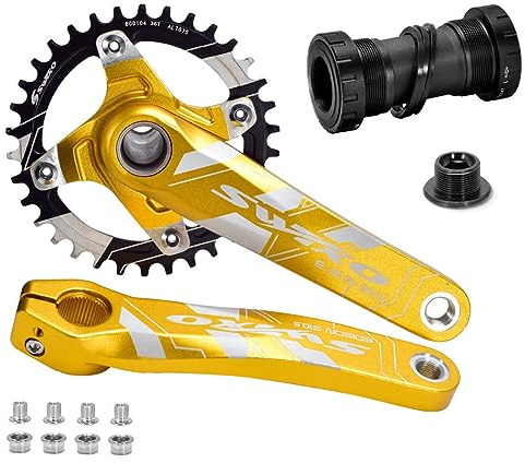 FFYUTING 104BCD Kurbelgarnitur Mountainbike-Kurbelarm-Set 32/34/36/38T Kettenblatt Aluminiumlegierung Hohle integrierte Kurbelgarnitur mit Tretlager für 7–12 Gänge 170 mm