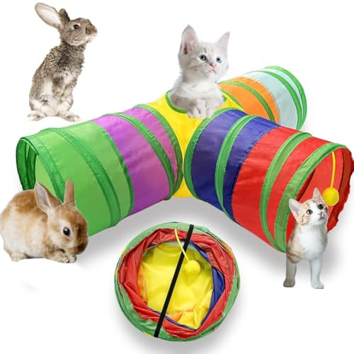 Tunnel pour lapin, jouets pour lapins, tubes et tunnels pour chat, tunnel suspendu pour petits animaux, tunnel pliable en T