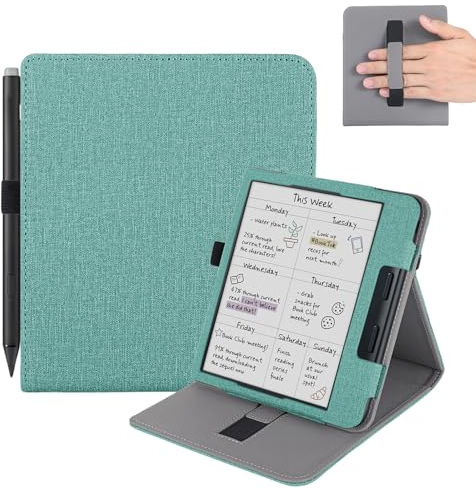 Vakarey für Kobo Libra 2/Libra Colour Hülle mit Handschlaufe,Schlafhülle für Tolino Vision 6/Tolino Vision Color Hülle mit Stifthalter,Grün