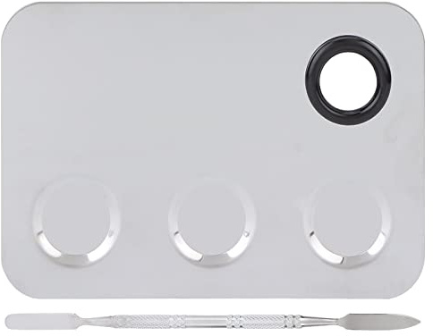 Plaque de Mélange Cosmétique Maquillage en Acier Inoxydable Palette de Mélange de Pigments Fendue en Forme Professionnelle avec Spatule en Acier chromé, Notre Palette de Mélange
