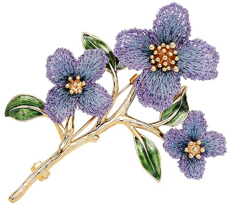 SHE'S FREE STYLE JUST FOR YOU Broche fleur Forget Me Not faite à la main en fil doré brodé et feuille d'émail goutte à goutte à la main, broche florale botanique dégradée pour femme, SHE'S FREE STYLE