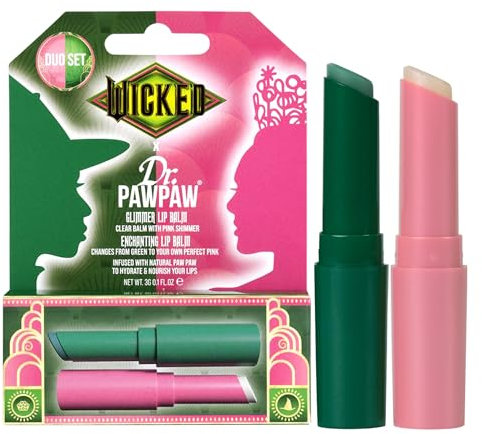 Dr.PAWPAW X WICKED Enchanting & Glimmer Lip Balm Duo - Nourish, Hydrate & Moisturise Lips- Cruelty-Free, Multipurpose Lip Care- 2x3g