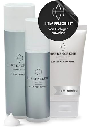 HERRENCREME Intim Pflege Set für Männer I Intim Pflegecreme 75 ml, Duschgel 200 ml & Rasiercreme 150 ml I Sanfte Reinigung I Vom Urologen entwickelt I Dermatologisch getestet