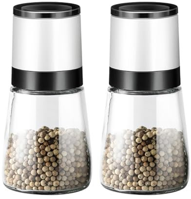 Set di 2 macinaspezie con meccanismo in ceramica regolabile, macinasale e macinapepe in acciaio inox e vetro, macinino per sale e pepe in acciaio inox, colore: bianco
