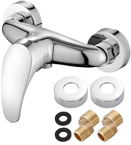 WANDGU Robinet de douche : robinet de douche argenté salle de bain, mitigeur douche, montage mural, mitigeur de douche monocommande chromé avec buse G ½ pour montage mural