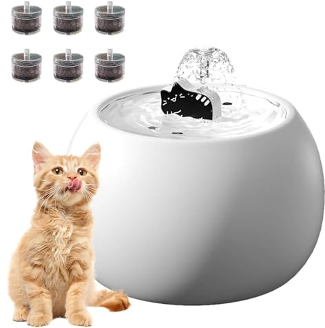 PJDDP Fuente para Beber De Cerámica para Gatos, Fuente para Beber Automática para Gatos De 1,5 L, Fuente Silenciosa para Mascotas con 6 Filtros,Blanca