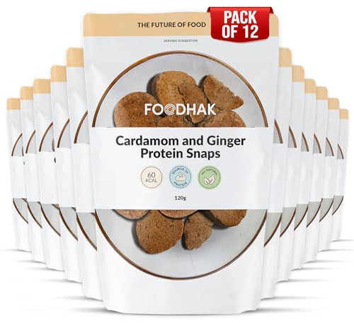 FOODHAK Ginger & Cardamom Cookies Pack of 12 (12 X 120g)-Vegan cookies with Millet Flour Coconut Oil & Chia Seeds-Oven Baked with Protein Source-Cardamom Cookies with Maple Syrup & Coconut Palm Sugar.