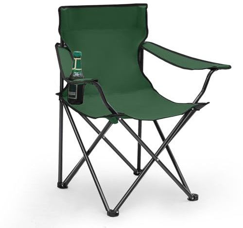 Sunula Leichter Klappstuhl Outdoor mit Getränkehalter & Tragetasche, Stabiler Anglersessel Klappbar, Praktischer Campingstuhl Ideal für Angeln Camping Picknick Dunkelgrün