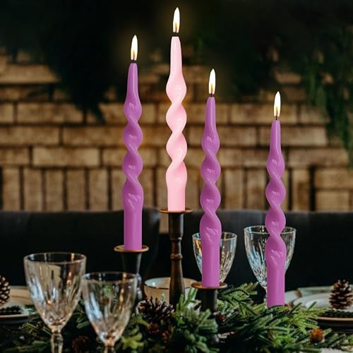 10 Inches Spiral Taper Candles Sticks Advent Twisted Candle Dripless Unscented Long Candles, Handmade Candlesticks for Wedding Dinner Decor, Set of 4
