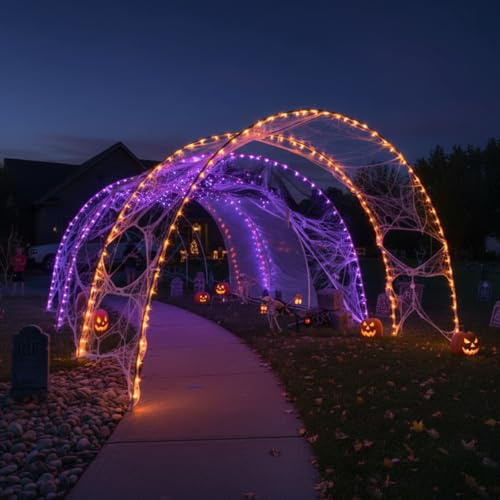 Aurelema 3 Sets 6.6 ft Light Arch for Halloween with 8 Mode LED Lights Remote Easy Assembly Reusable for Outdoor Halloween Archway Holiday Wedding Pathway Garden Lawn Yard Backdrop Decoration