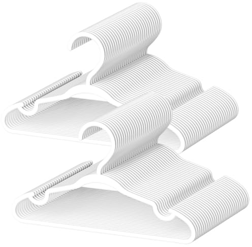 60 Pack Baby Plastic Hangers,12.83 Ultra-Thin,Non-Slip Hangers for Children. Ideal for Closets and Nurseries.Designed for Newborns and Children's Clothing,Including Trousers,Coat,Dresses.(White)