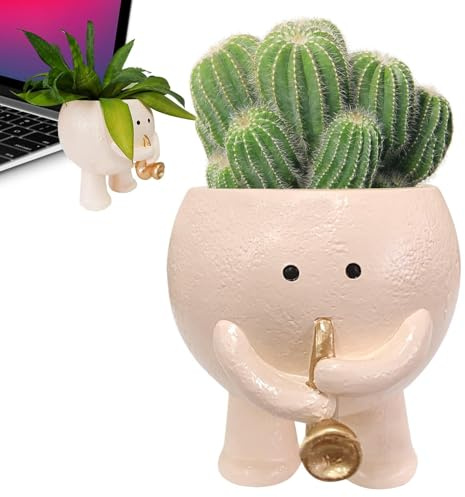 Vaso da fiori in resina – interni vasi succosi per piante, fioriera decorativa in resina | contenitore da giardino sorridente, decorazione moderna da scrivania, decorazione creativa, supporto