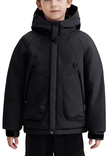FEOYA Ragazza Giacche Da Sci Sportiva Bambina Giacca Impermeabile Bomber Bambino Giubbotto Antivento Elegante Ragazzo Piumino Antipioggia Bambini Giacche Casual Resistente All'Acqua Nero 12 13 Anni