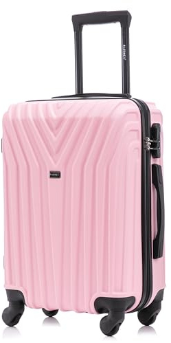 R.Leone Valigia da 1 Fino a Set 4 Trolley Rigido grande, medio, bagaglio a mano e bagaglio EasyJet 45X36X20cm 4 ruote in ABS 9002 (Rosa Pastello, L Misura Grande)