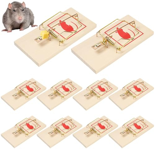 Lot de 10 pièges à souris - Design en bois robuste - Haute force de frappe contre les souris et les rats - Réutilisables avec un taux de frappe élevé