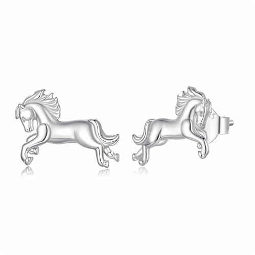 ZUOHUI Boucles d'oreilles puces cheval en argent sterling S925 pour femme - Créoles minimalistes hypoallergéniques, motif animal, cadeau pour le bureau ou les voyages