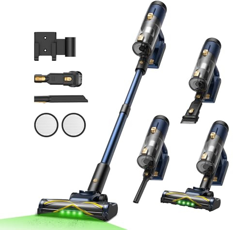 Vexilar V12 Staubsauger Kabellos 50Min/50kPa/450W, Akku Staubsauger mit LED Display, Grün Licht, Anti-Verhedderungs-Bürste, Leicht Akkustaubsauger Ideal für Auto, Hartböden, Tierhaar, Teppiche