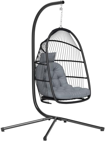 Outsunny Silla Colgante Huevo con Soporte Exterior 150 kg Gris Oscuro