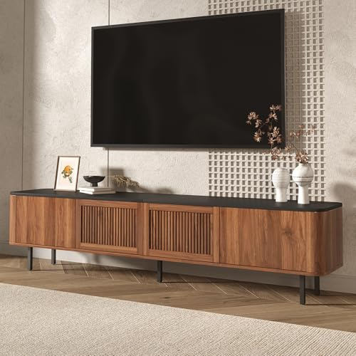 NADEUSAK Mueble para TV de color nogal, 190 x 35 x 45 cm, panel moderno, soporte de TV bajo, diseño único