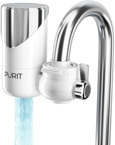 PURIT Filtro de agua para grifo de cocina – Reduce cloro, metales, bacterias y PFAS – Cartuchos Eco de cerámica diatomea y carbón activo vegetal, 1 unidad incluida – 1000 l.