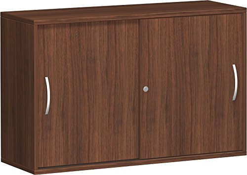 Geramöbel Anstell-Schiebetürenschrank mit Mittelseite, 2 Dekor-Einlegeböden, mit Stellfüßen, abschließbar, 1200x425x720, Nussbaum/Nussbaum