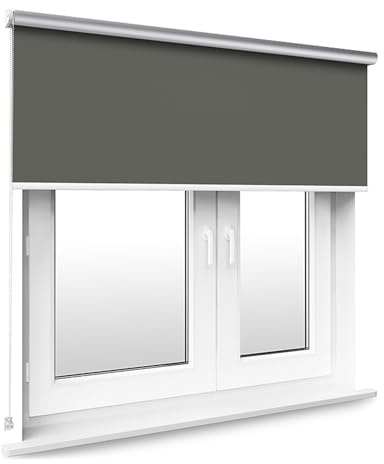 Tropik Home Dark Grey Thermal Blackout Window Roller Blind Available in 16 Width Sizes, 100cm wide (plus 4.5cm fittings)