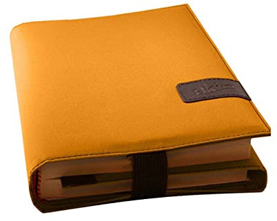 BookSKIN Buch Einband (Größenverstellbar) in Safran-Gelb mit Lesezeichen: Mikrofaser Buch-Schutz-Hülle für verschiedene Buchgrößen