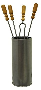 Attrezzature per caminetti In ferro, 5 pezzi, impugnature in legno cm.62 h.