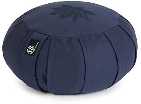 Yoga Studio Pleated Round Zafu Buckwheat Meditation Cushion - Lotus Leaf (Navy Blue)