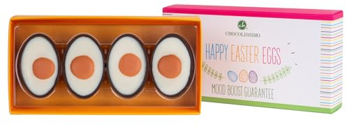 CHOCOLISSIMO – Cadeau de Pâques – 4 Chocolats Exclusifs dans des Moitiés d'Œufs, Fourrés à la Truffe Blanche, Sans Alcool, dans un Coffret Élégant
