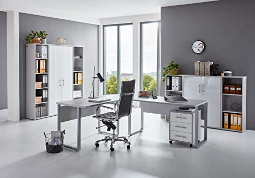 BMG-Moebel.de Büromöbel komplett Set Arbeitszimmer Office Edition in Lichtgrau/Weiß Hochglanz (Set 5)
