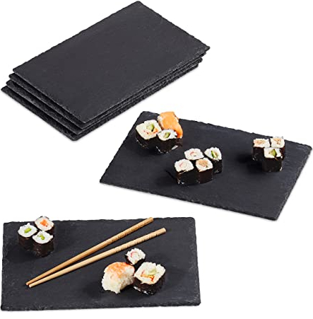 Relaxdays Set de 12 Platos de Pizarra, Bandejas para Servir Comida, 30 x 20 cm, Grandes, Antracita