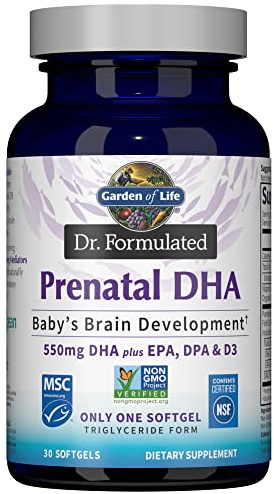Garden of Life Dr. Formulated Prenatal DHA Fish Oil - 500mg DHA & DPA in Triglyceride Form 100% DV Vitamin D3, Single Source, Mercury Free Omega 3 Supplements for Women's Health, 30 Softgels