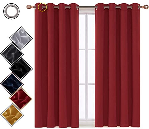 funky gadgets Blackout Curtains for Bedroom Thermal Insulated Blackout Curtains 70 to 90% Light Blocking Eyelet curtains for Living Room 2 Panels, 90 x 108 Inch, Red