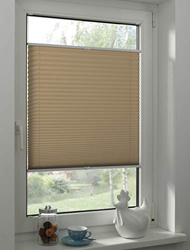 Sunpro24 Plissee auf Maß, Blickdichtes Faltrollo, Montage im Glasfalz mittels Schrauben, Sonnenschutzrollo, (B) 121-130 x (H) 20-80 cm, Beige