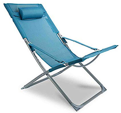 WUTONG Klappbare Sonnenliegen Gartenstühle Liegen Stahlrohrbeschichteter Verstellbarer ergonomischer Strandkorb, grau/blau