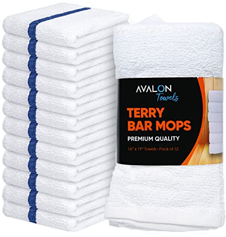 Avalon Towels Terry Bar Mop Towels (Value Pack of 12) Size 16x19 – Absorbent and Durable, Multipurpose Cleaning Rags, Cotton Cleaning Cloths, Terry Cloth Rags, Reusable Shop Rag