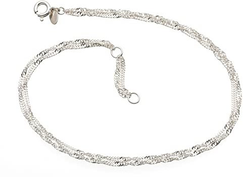 Fußkette Singapur 2reihig 1,8mm breit - echt 925 Silber, Länge wählbar von 23-30cm