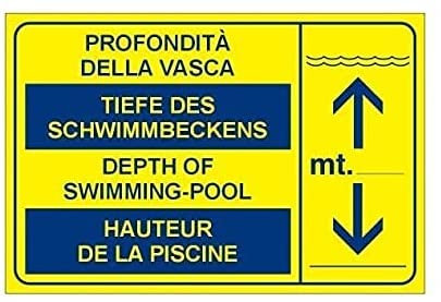 NEW CARTELLO SEGNALETICO - Profondità della Vasca - Adesivo Extra Resistente, Pannello in Forex, Pannello In Alluminio (ADESIVO 20X31 cm)