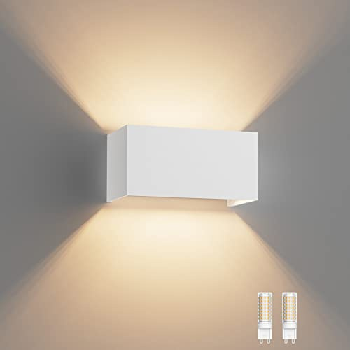 Klighten Aussenlampe mit Austauschbarer G9 LED Lampe Warmweiß 3000K, 18W LED Wandleuchte Innen/Aussen Einstellbar Abstrahlwinkel Außenwandleuchten für Wohnzimmer Garten, IP54, Weiß