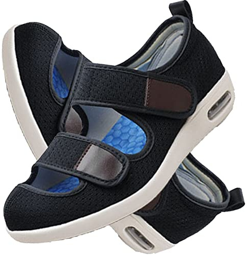 Zapatilla Ancho Especial Mujer Empeine Alto pies hinchados Extra Anchos Zapatos Vendaje Ortopédico Verano Sanitarios Zapatos de Ensanchamiento de Fertilizante de Gran Tamaño Plus,Negro,36 EU