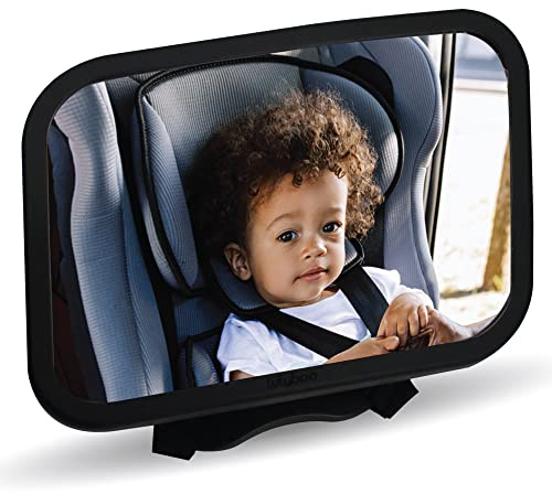 Lulyboo Large Baby Car Mirror with 360 Rotation & Adjustable Straps, Extra Wide Rear Facing Mirror for Safe Driving, Fits All Headrests, Black