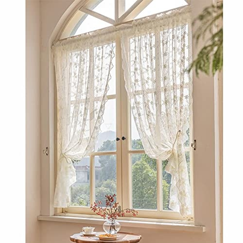 BIRLD Voile Gardine Halbtransparent Fenstervorhang Für Schlafzimmer Kleine Fenster, Blumen Bedruckt Küchengardine Tüll Vorhang Transparente Vorhang, Creme (Size : WxH/130x150cm)