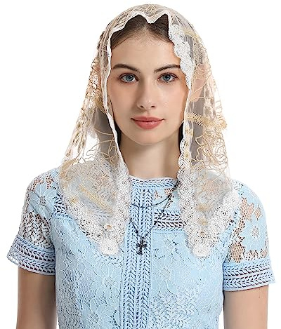 Mantveil Kleiner Dreieck-Kapellen-Schleier: Vintage inspirierte Spitze Mantilla Schleier für Kirche Lateinische Messe katholische Kopftuch für Frauen, Daisy, 34 * 18 inches