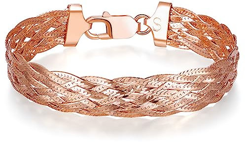 HESHS Bracciale Da Donna in Argento 925 Bracciali A Spina Di Pesce Tessere in Oro Placcato Tricolore Italia Bracciale Rigido Intrecciare A Otto Fili in Argento A Tre Colori,D'oro,16.5cm