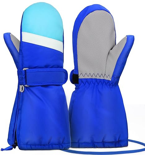 Hyeek Handschuhe mit Reissverschluss Kinder, Skihandschuhe Kinder Wasserdicht Fäustlinge Winterhandschuhe, Schneehandschuhe Snowboard Ski Handschuhe für Jungen und Mädchen (L(5-6Jahre), Blau)