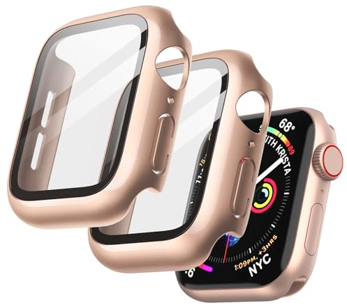 JETech Case with Screen Protector for Apple Watch SE (2022/2020) /Series 6 5 4 40mm, Overall Protective Cover, Built-in Tempered Glass Film High Sensitivity, 2 Pack (Rose Gold)